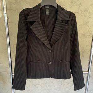 Frenchi black blazer with thin white pinstripes. Size: medium